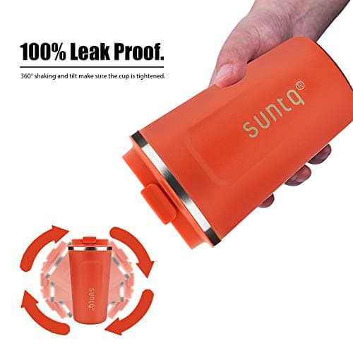 SUNTQ Reusable Coffee Cups Travel - Coffee Travel Mug with Leakproof Lid Stainless Steel Coffee Travel Cup (Tangerine, 18oz/510ml) — view 5