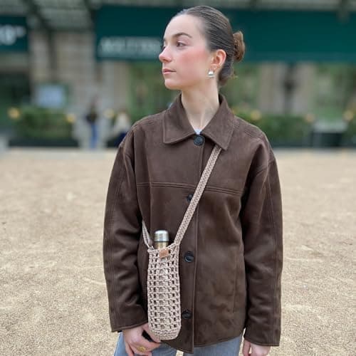 Handmade Recycled Cotton Crocheted Mesh Water Bottle Holder - Adjustable Shoulder Strap - Compatible with Bottles ≤1L | Lifestyle, Hiking, Festival & Travel — view 5