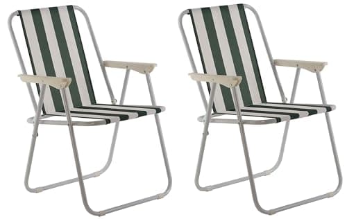 Unibos | 2X Outdoor Deck Chair Garden Patio Folding Camping Picnic Beach BBQ Party Outdoor Stripe Chair (2 Striped Chair)