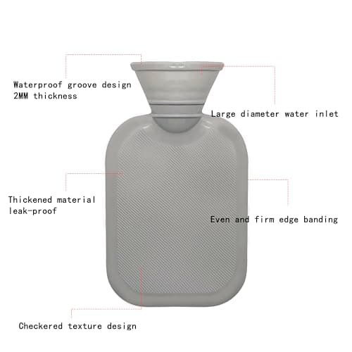 Miniature Hot Water Bottle with Cover, Small Hot Water Bag for Neck and Hand, Hand Feet Warmer, Warm and Comfortable,Washable Bottle Cover, Soft Plush Cover Removeable (Dark Gray, 500ML) (Pack of 2) — view 3