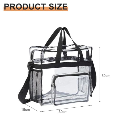 Megcdtr Clear Tote Bag with Zipper and Adjustable Shoulder Strap(Black) — view 4