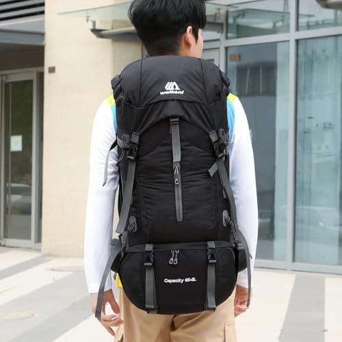 NTUOCAW 70L Hiking Backpack with Rain Cover Large Trekking Backpack for Men Women Waterproof Camping Rucksack Lightweight Backpacking for Outdoor Sports Travel Hiking Cycling Climbing Mountaineering — view 6