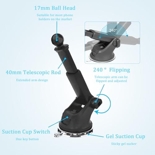 YIANERM Windscreen Dashboard Window Car Mount Car Cradle Base Accessories Mount Used For Car Phone Holder Accessories Replacement Vehicle Suction Cup Mount With Universal 17mm Ball Connector (Black1) — view 3