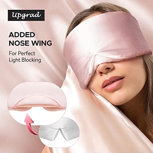 LitBear 100% Mulberry Silk Eye Mask for Sleeping, 22 Momme Silk Sleep Mask for Women and Men, Face-Hugging Padded Blackout Eye Cover for Side Sleeper with Adjustable Band, Pink — view 3