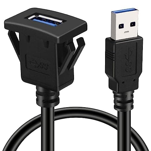 baolongking USB Panel Flush Mount Cable USB 3.0 Extension USB Mount, Dash Mount, Flush Mount, Panel Mount Cable, For Car, Boat, Motorcycle (Square Single USB 3.0 1M)