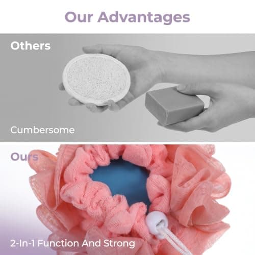 Chsoejuf 2 Pack Bar Soap Loofah Pouch, Bath Loofah Shower with Soap Bag — view 4