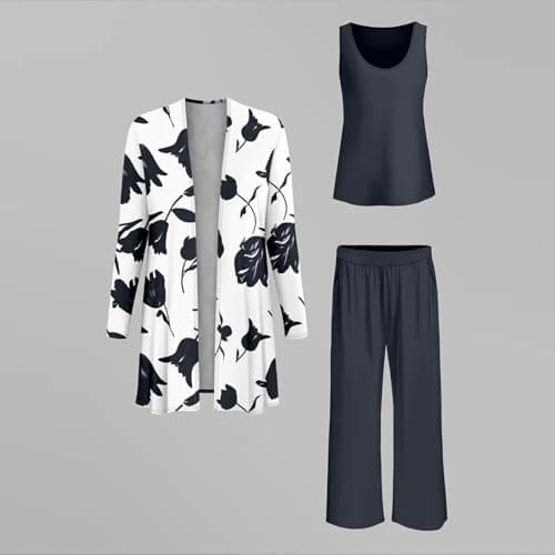 Leisure Wear Sets for Women Uk 3 Piece Outfits Long Sleeve Jacket Vest Top Wide Leg Trousers Co Ord Sets Casual Slim Tracksuit Set Floral Comfy Loungewear Elegant Travel Outfits — view 4