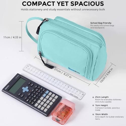 SharkByte Large Pencil Case Organiser, Big Capacity Aesthetic Stationery Storage Pouch with Compartments, Trendy Desk Setup Pen Holder for Students, Study, Makeup, Travel Essentials & Accessories Bag — view 5