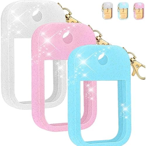 Hotcho Hand Sanitizer Bottle Compatible with Touchland Spray 1Fl Oz/30ml,Silicone Case with Keychain,Suitable for Travel and Portability (3, Pink Blue White)