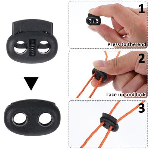 Apausvcm 10Pcs Shoe Lace Tie Locks, Plastic Cord Locks Double Hole Drawstring Stopper Fastener Black Spring Cord Lock for Shoelaces Drawstrings Paracord Clothing Bags Sweatpants Hats — view 4