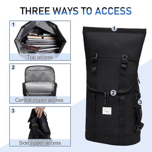 Kasgo Roll-Top Backpack, 15.6" Laptop Uni Work Travel Rucksack Black — view 4