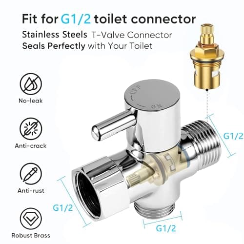 YIBEWANL Handheld Bidet Sprayer, Stainless Steel Shattaf Douche Shower Spray with T-Valve Adapter and 1.5m Hose for Toilet, Bathroom Bidet Jet Spray for Personal Hygiene — view 3