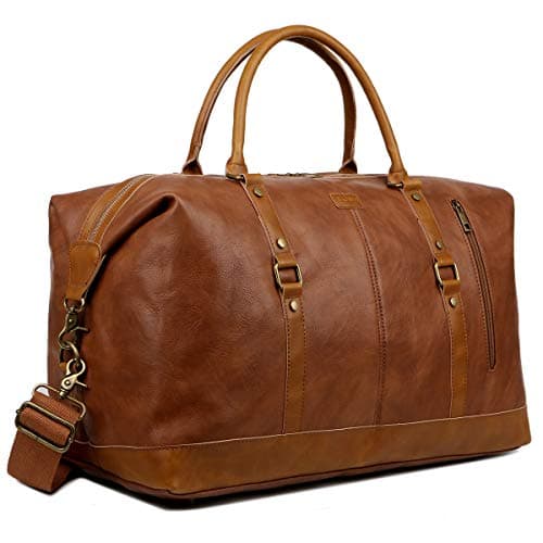 BAOSHA Oversized Faux Leather Travel Duffel Tote Bag Carry On Overnight Weender Bag Travel Holdall for Men and Women HB-14 (Brown) — view 3