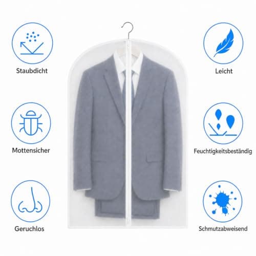 Suit Bags, pack of 5, 60 cm x 100 cm, Translucent PEVA Garment bags with zippers, durable Clothes Covers, Reusable Garment Bags for Suits, Dresses, Coats — view 5