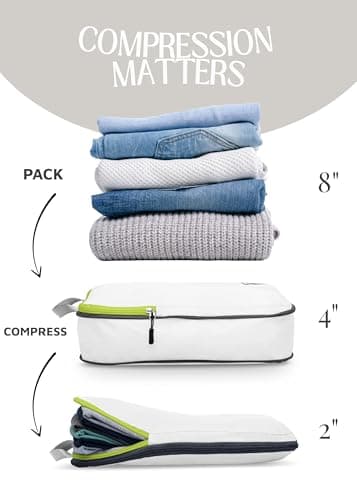 Compression Packing Cubes Set for Carryon Travel-Lightweight Durable Luggage Organizer Bags with Double Zipper by TRIPPED Travel Gear (2 Piece, White/Green) — view 6