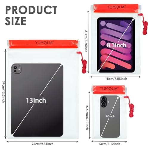 YUMQUA Waterproof Bag, Waterproof Pouch Dry Bag for Document Map Camera Tablet Phone Holder, Set of 3, Red — view 5