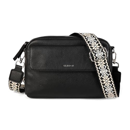 GLITZALL Women’s Crossbody Bag Faux Leather Shoulder Bag with Wide Adjustable Strap, Small Camera Bag Handbag with Front Pocket and Zip Closure, Casual Messenger Bag for Travel Everyday Use