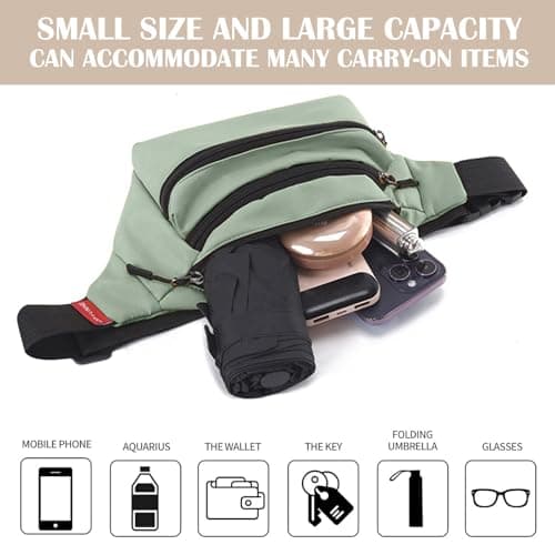 Risipu Bum Bag for Men Women, Lightweight Water-Resistant Waist Packs with Adjustable Belt & 3 Zipper Pockets, Fashionable Fanny Pack for Travel, Running, Hiking, Cycling (Green) — view 6