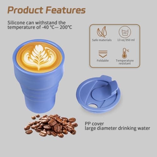 EYQ Collapsible Coffee Cup 375 ml, Silicone Foldable Tea Cup, Lightweight Reusable Coffee Mug for Hot and Cold Drinks for Office Fitness Gym Outdoor Sports Travel Camping Yoga, Pocket Size (Blue) — view 6