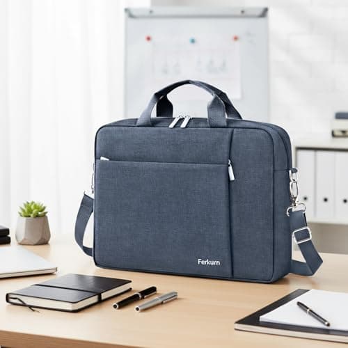 Ferkurn Laptop Bag Case 17 17.3 inch for Women Men Compatible with HP OmniBook Pavillion,Acer Aspire Nitro,IdeaPad,Precision,ASUS Vivobook,MSI,LG, Slim Strap Messenger Briefcase Computer Bag, Gray — view 2