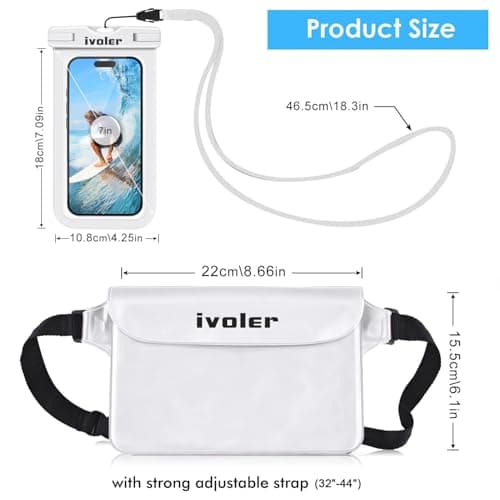 ivoler Waterproof Pouch Bag + Phone Case, Waterproof Case Dry Bag for Beach,Swim,Boating,Kayaking,Hiking,Protect Phone, Camera, Cash, Mp3, Passport, Document from Water, Sand, Snow, Dust - White — view 2