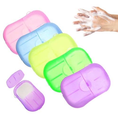 ASIRYVA 5 Boxes Travel Soap, Portable Foaming Paper Soap Sheets with Storage for Travel & Outdoor Hand Washing