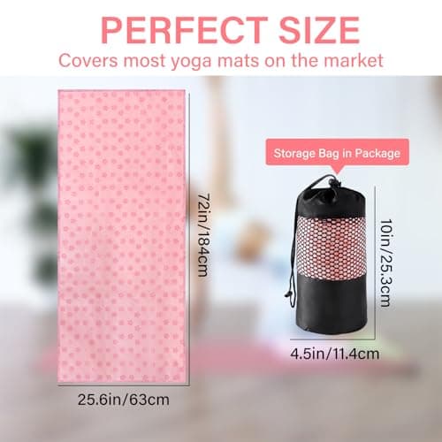 Audasi Yoga Mat Towel Yoga Towel Non Slip Hot Yoga with Mesh Carrying Bag 183 * 63cm Large Gym Towels Quick Dry Portable Breathable Yoga Mat Towel for Bikram Pilates Gym Workout (Pink) — view 6