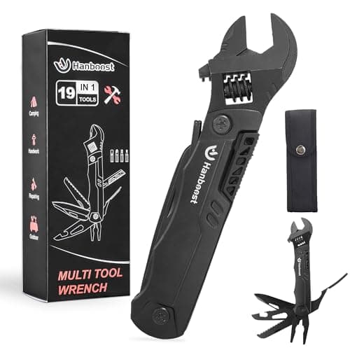 Hanboost Multitool Wrench 19 in 1 Multipurpose Camping Gear Pocket Size Adjustable Wrench with Pliers, Wire Cutter, Cutting Saw, Bottle Opener for Maintenance, Camping and DIY,Gift for Him