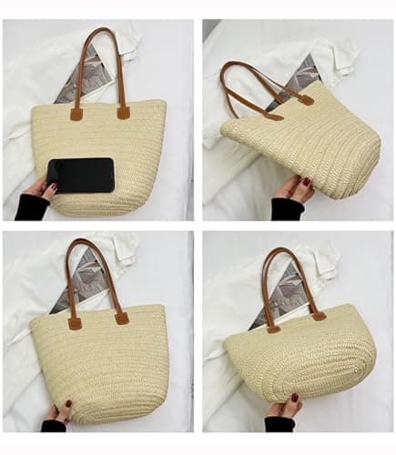 NTUOCAW Straw Beach Bag for Women Summer Beach Bag Large Beach Tote Bag Woman Shoulder Bag for Beach Travel Shopping Vacation Swim Pool Holiday Essentials Beach Tote Bags with Zipper (45cm*30cm*14cm) — view 5