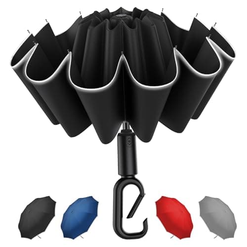 Copulan Windproof Compact Travel Umbrella,Large Strong but Light Portable and Automatic Folding Rain Umbrella, small inverted for travel size