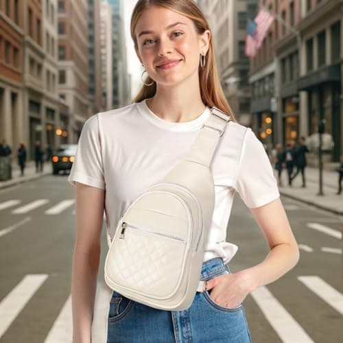 SUIKIHUM Anti Theft Crossbody Bags for Women, Travel Chest Sling Bag Casual Leather Handbags Lightweight Shoulder Bag Fanny Pack for Hiking,Sport,Gym, White — view 2