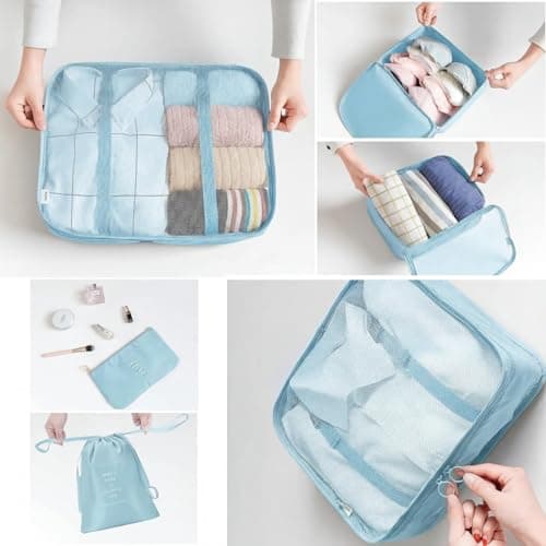 LANSKLBD 6/8 Set Packing Cubes for Suitcases Travel Luggage Packing Organizers,Travel Accessories Essentials Luggage Organizer with Shoe/Tioletry/Laundry Bag (Light Blue, 6 set) — view 4