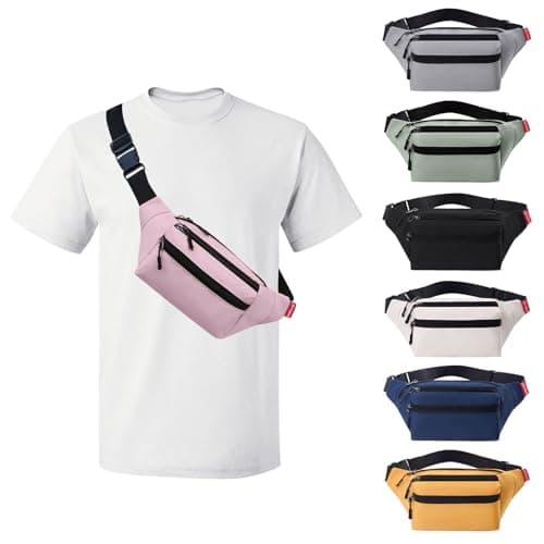 Risipu Bum Bag for Men Women, Lightweight Water-Resistant Waist Packs with Adjustable Belt & 3 Zipper Pockets, Fashionable Fanny Pack for Travel, Running, Hiking, Cycling (Pink)