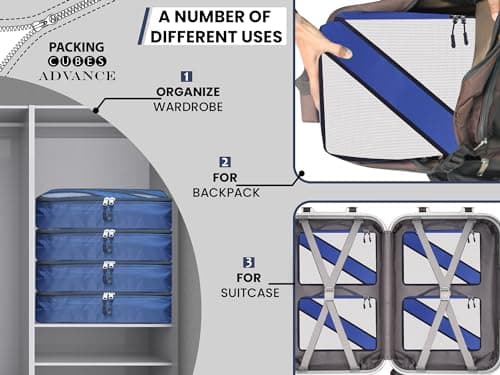 TRIP ON GO Packing Cubes For Travel Organizer Clothes Laundry Compression Suitcase Luggage Storage Travelling Pouches Bags Organiser, Polyester (Advance Large- Pack of 4, Navy Blue) — view 4