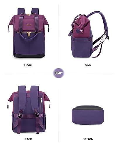 LOVEVOOK Purple Backpack Womens, 15.6 inch Laptop Rucksack Bag for Women, Waterproof Work Backpack for Teacher Nurse, Fashion School Bags with USB Port for University Travel Office Business, Purple — view 4