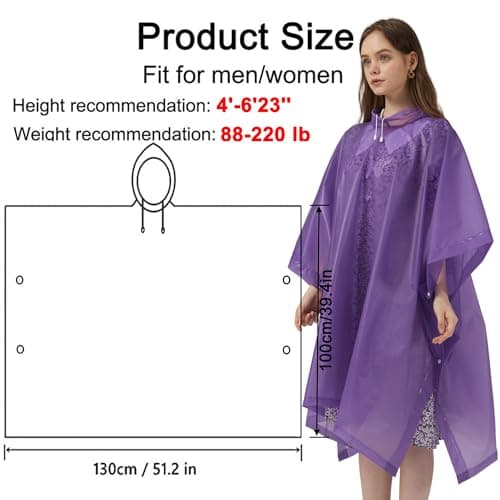 Cosowe Rain Ponchos Waterproof Adults, 2pcs Reusable Raincoats Portable, Family Pack Festival Plastic Coats for Women Men with Sleeves Hood, Purple — view 5