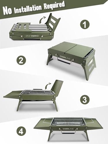 Charmline 34 x 23 cm Portable Charcoal BBQ Grill, Foldable Compact Camping Barbecue for 1–3 People, Ideal for Garden, Beach, Picnic & Tabletop Use, Green — view 2