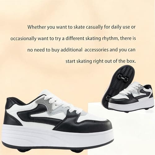 Roller Skate Shoes for Women Girls Sneakers with Detachable Wheels Sport Shoe Suitable for Halloween Christmas Birthday Party Gifts Black — view 6