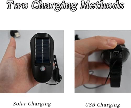 Solar Powered Bike Headlight with Horn,USB Rechargeable Bike Front Headlight,LED Bicycle Lights for Night Riding,Black — view 4