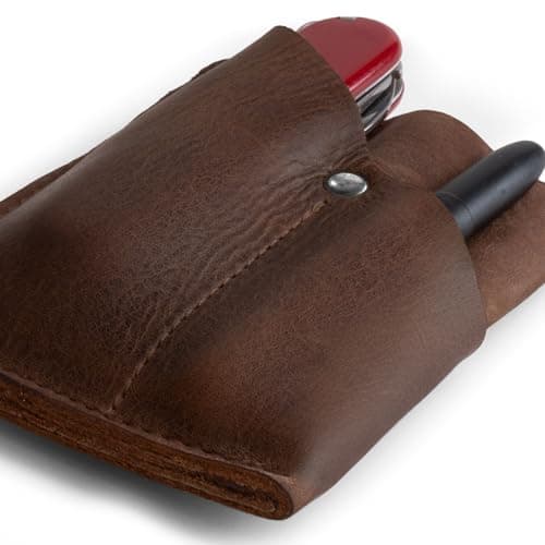Hide & Drink, Front Pocket Wallet Handmade from Full Grain Leather - Multitool Pouch, Card Holder, Money Organizer, Travel Accessories - Bourbon Brown, Bourbon Brown, Vintage — view 3