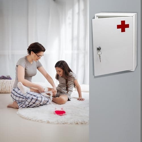 BARGAINS-GALORE First Aid Medical Cabinet - Use at Home, Office, School, Lab, Medicine Kit | Wall Mounted With Fixings Included | Child Proof & Comes With 2 Keys — view 3