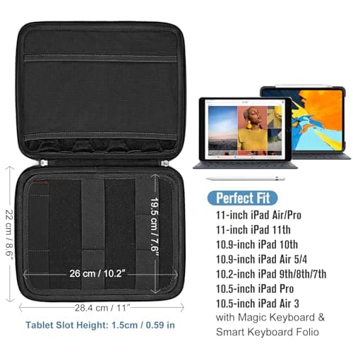 FINPAC Hard Portfolio Sleeve Case for 11-inch iPad Air (M2) 2024, Pro (M4), Pro 11, 10.9" Air 5/4, iPad 10th Gen, 10.2" 9th/8th/7th, Tablet Carrying Bag with Accessory Pocket, Black — view 2