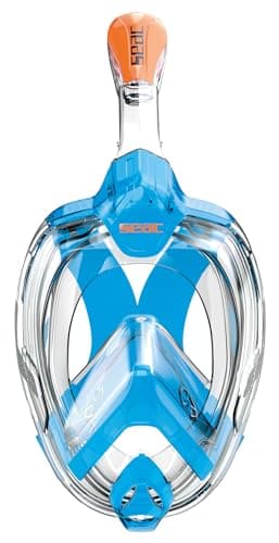 SEAC AMICA, Full Face Snorkel Mask for adults and children from 6 years of age, phthalate-free hypoallergenic polymer face mask, light blue/orange, S/M