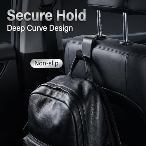Car Seat Headrest Hooks, Universal Back Seat Hanger, Heavy Duty Storage Organiser for Handbags, Purses & Grocery Bags, Black, 4 Pack — view 3