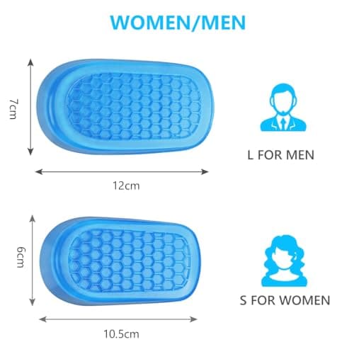 URAQT Gel Heel Lift Inserts, Shock Absorbing Cushion, 3.5cm Height, Men L — view 6