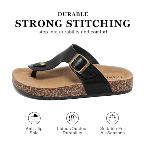 Foinledr Cork Footbed Sandals for Women & Men, Adjustable Buckle Flip Flops — view 6