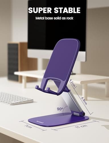 Lamicall Cell Phone Stand for Desk - [Ultra-Thin] Foldable Mobile Phone Holder, Height Adjustable Phone Stand for iPhone 17 16 15 14 13 Pro Max Plus Air Mini, S25 S24, 4"-8" Mobile Phones - Purple — view 5
