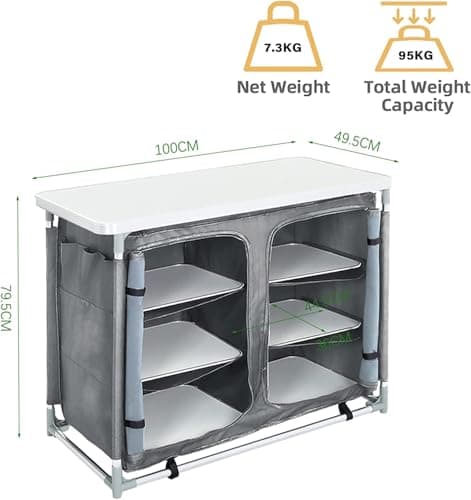 The Fellie Camping Kitchen Folding Camp cupboards Outdoor Kitchen Tables and Storage Units for Picnic and BBQ Grey, 100x50x80cm — view 3