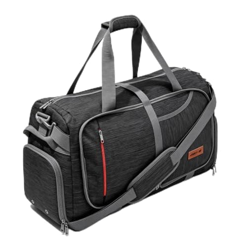 Travel Duffle Bag, 40L Foldable Carry On Luggage with Shoe Compartment, Water-Resistant Gym & Sports Bag for Men & Women, Airline Approved Underseat Cabin Bag for Overnight, Weekend & Camping Black