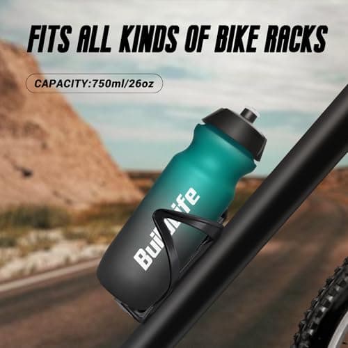 BuildLife Sport Water Bottle 2 Pack, 750ml Squeeze Bottle, BPA Free & Leak Proof Hand wash Cycling Bottles for Working Out, Fitness, Hiking, Outdoor Sports (GreenBlack+BlackWhite) — view 2